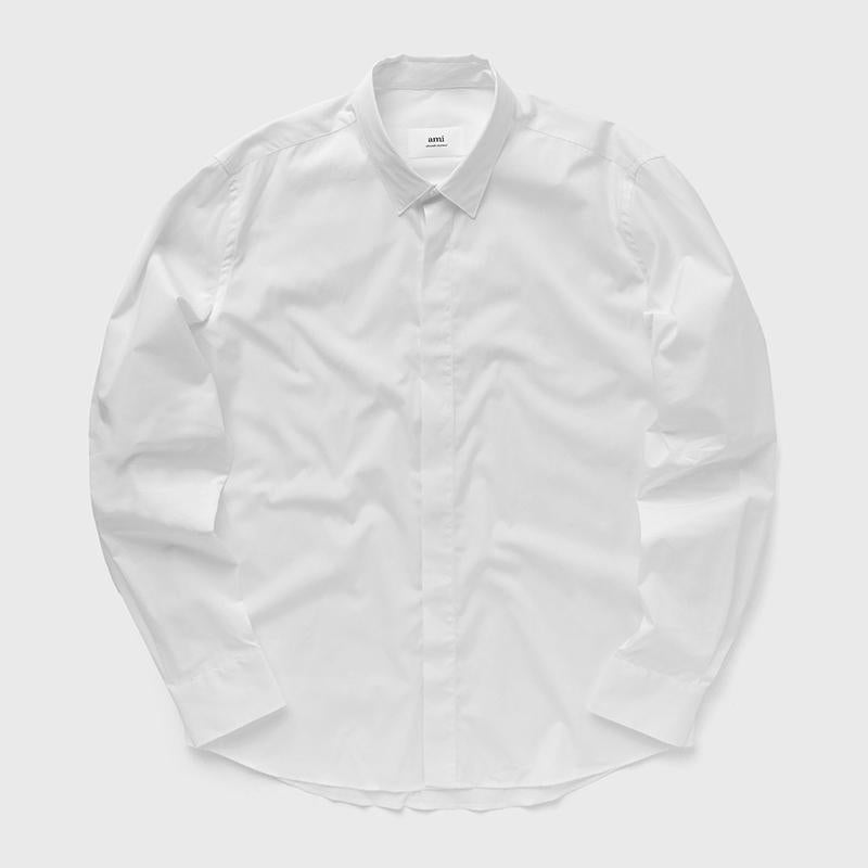 AMI Men's Tonal Heart Logo Long Sleeve Shirt White USH150 CO0045 100