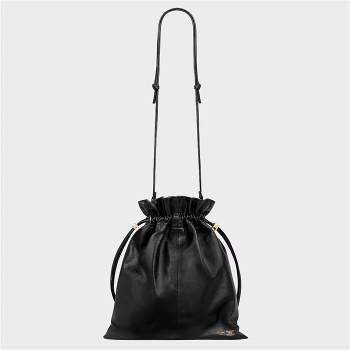 CELINE Small Crystal Pouch Lambskin Shoulder Bag Black