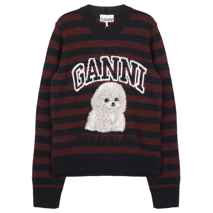 GANNI Poodle Graphic Wool Crewneck Sweater K2567 999