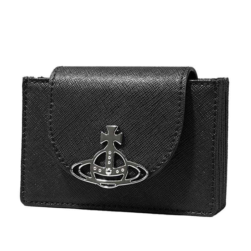 Vivienne Westwood Saffiano Leather Flap Card Holder Black Wallet