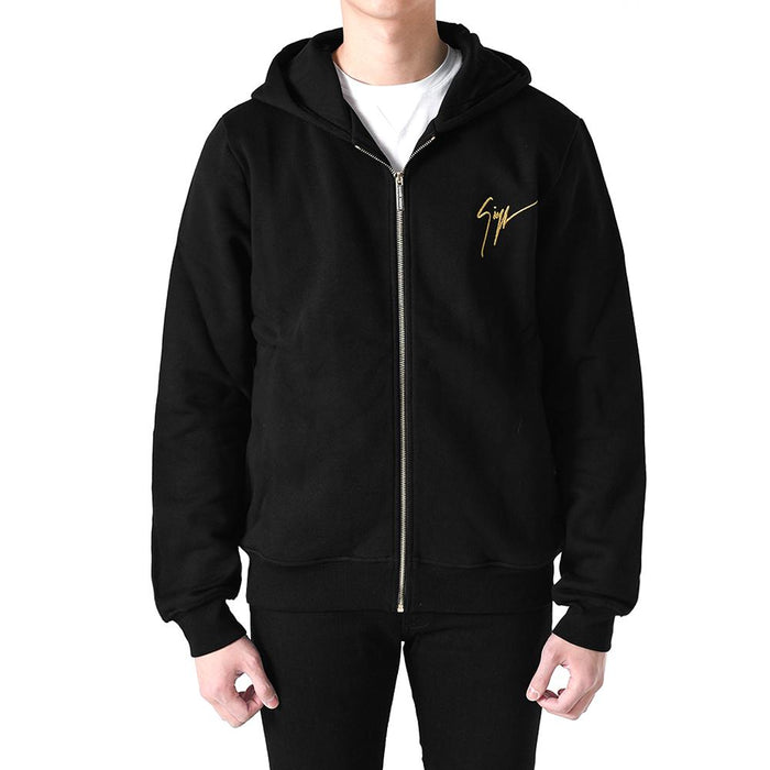 Giuseppe Zanotti Signature Logo Embroidered Hooded Zip Jacket Black