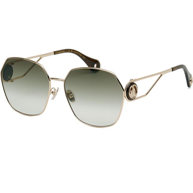 Lanvin Dark Green Square Sunglasses Gold Metal Frame Logo LNV129SLB 734