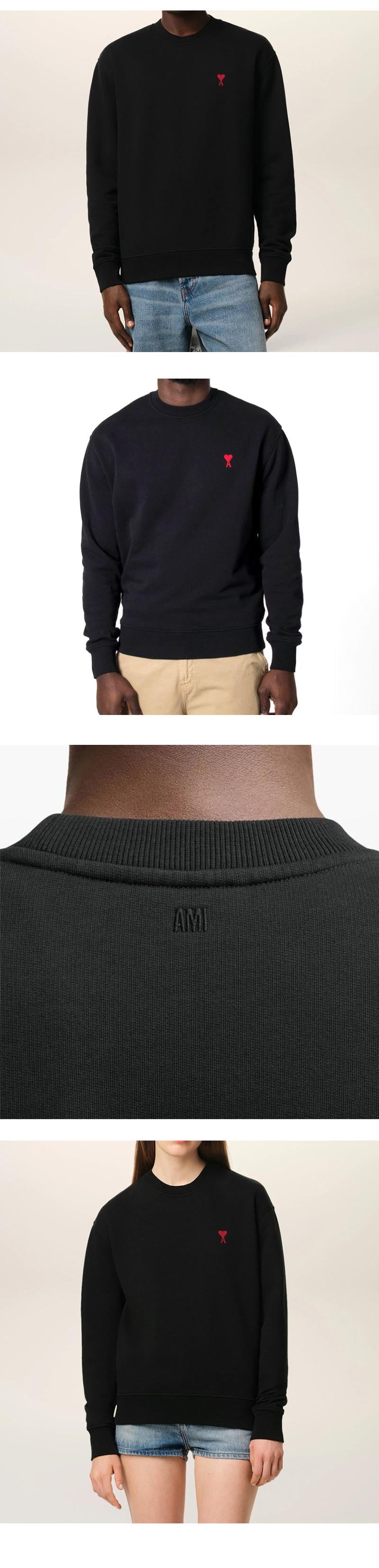 AMI Small Heart Black Sweatshirt for Men