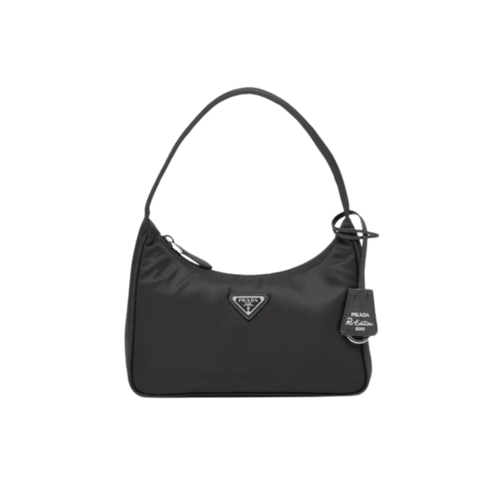 PRADA Re-Edition 2005 Saffiano Trim Re-Nylon Hobo Bag Black Pink Blue 1N204