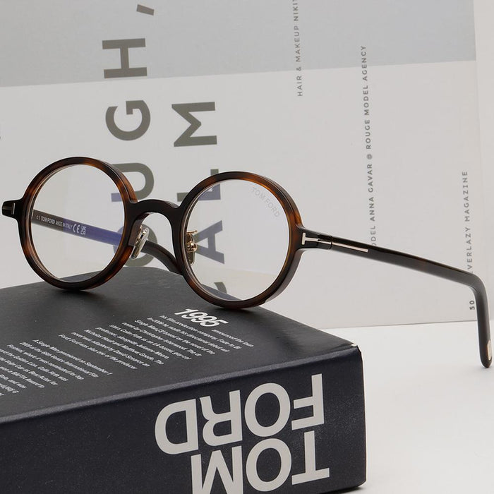 TOM FORD Blue Light Blocking Round Horn-Rim Eyeglasses Leopard Asi TF5856 DB 052