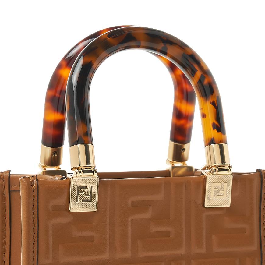 FENDI Mini Sunshine Shopper Tote Bag Black Leather