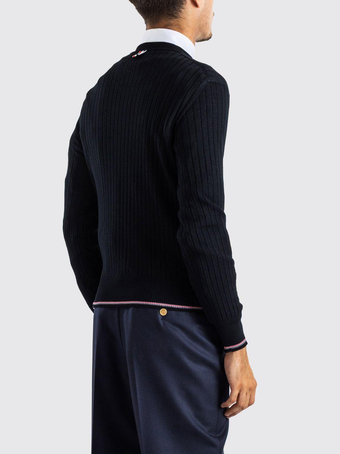 THOM BROWNE Black Wool Round Neck Knit Sweater