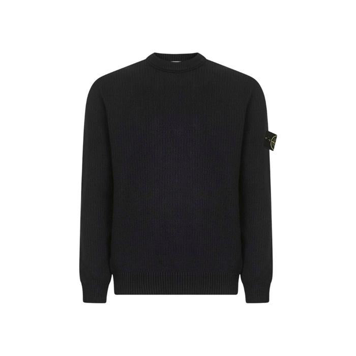 STONE ISLAND Black Cotton Crewneck Sweater Men's Top