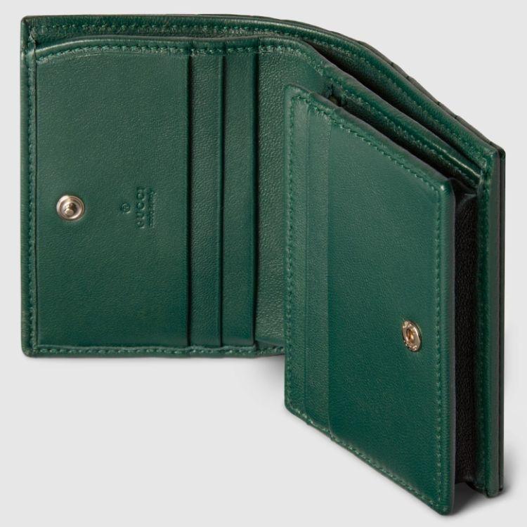 GUCCI GG Marmont Green Leather Card Case Wallet Women’s Bifold Wallet
