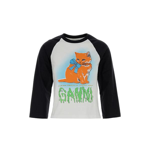 GANNI Crop Kitty Long Sleeve T-Shirt T4341 151