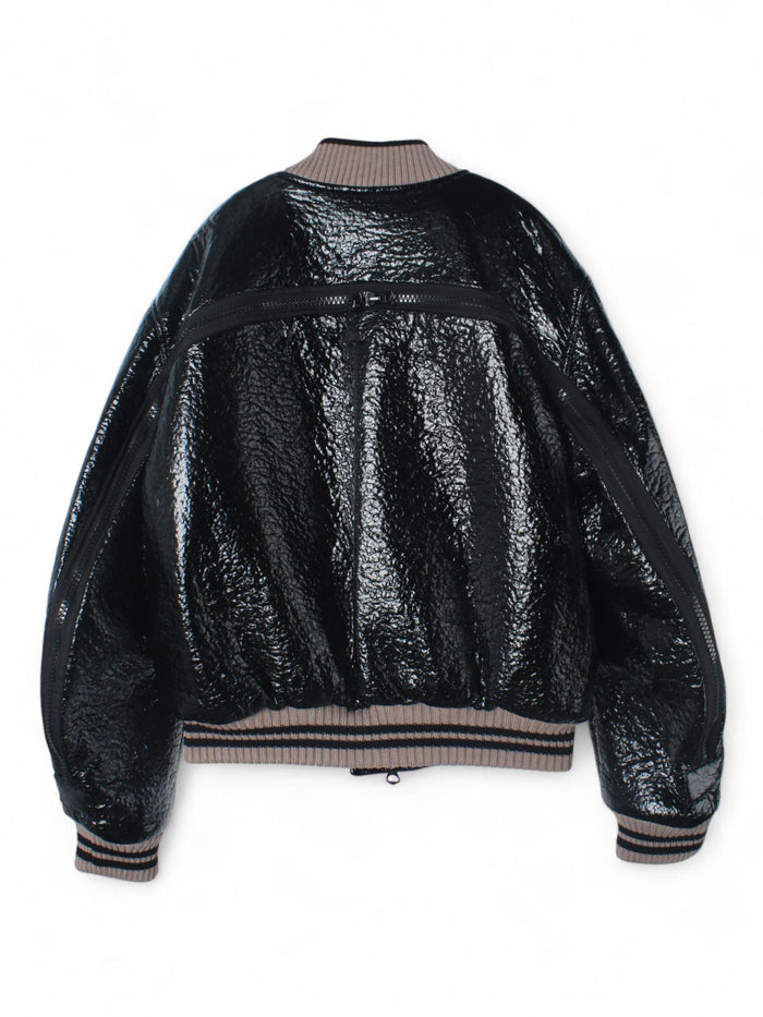 Dries Van Noten Men's Crinkle Black Bomber Jacket 232 020529 7205 900