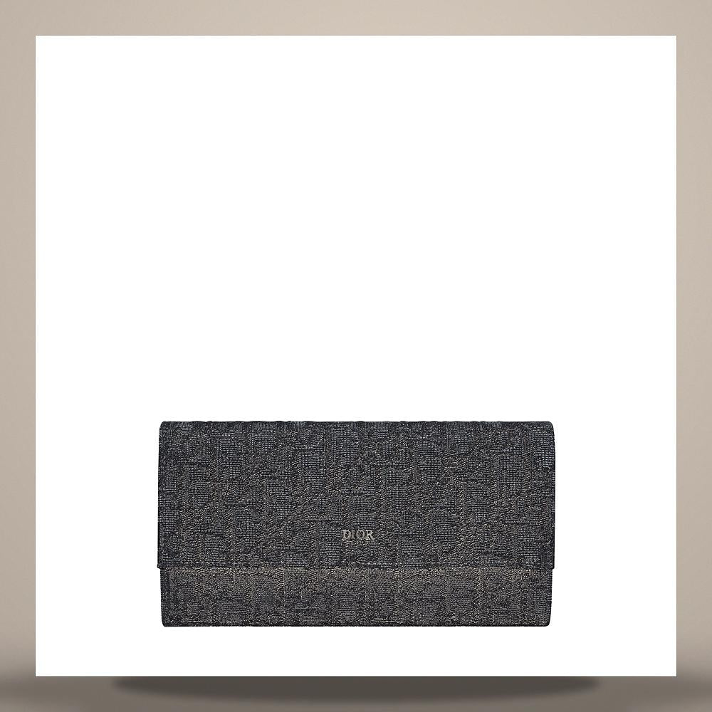 DIOR Black Oblique Jacquard Flap Long Wallet Card Holder 2ESBC328YSE H03E