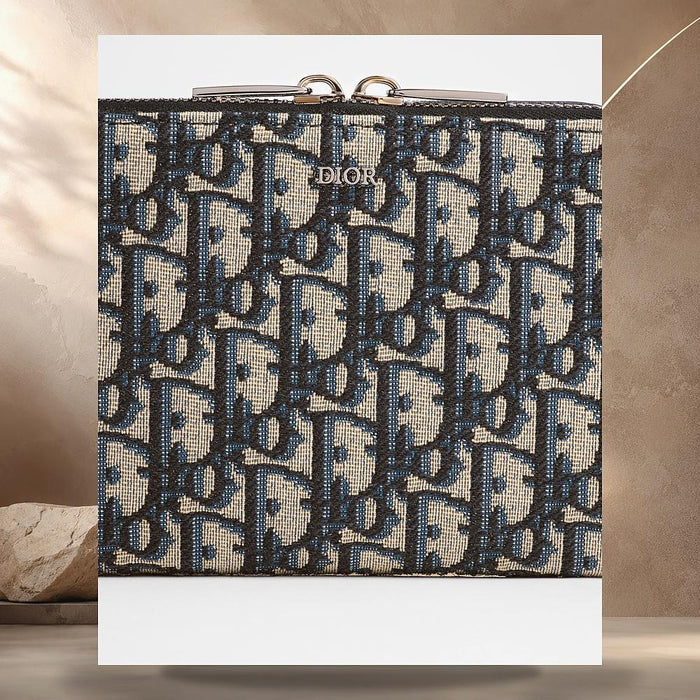 DIOR Beige Black Oblique Jacquard Strap Zip Pouch
