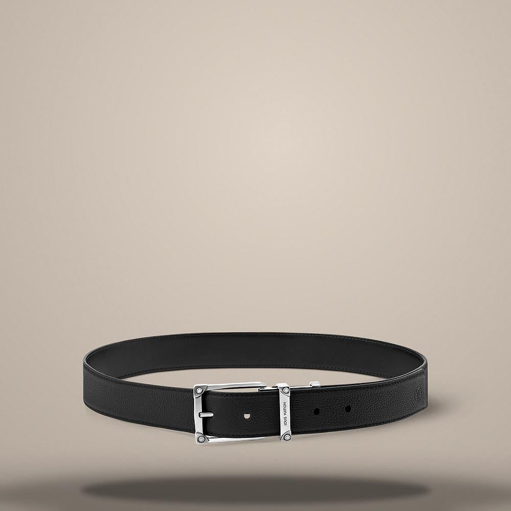Louis Vuitton Corner Pin Trunk Reversible Belt 35mm Black Leather M4672