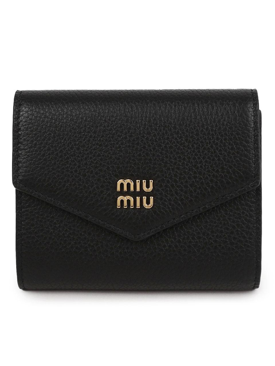 Miu Miu Black Leather Compact Bifold Wallet for Women