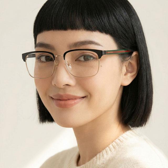 GUCCI Black Metal Asian Fit Eyeglass Frames Unisex