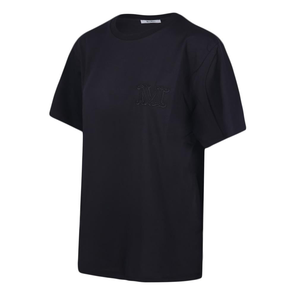 Max Mara MANGO Logo Black Cotton T-Shirt 2421946021 002