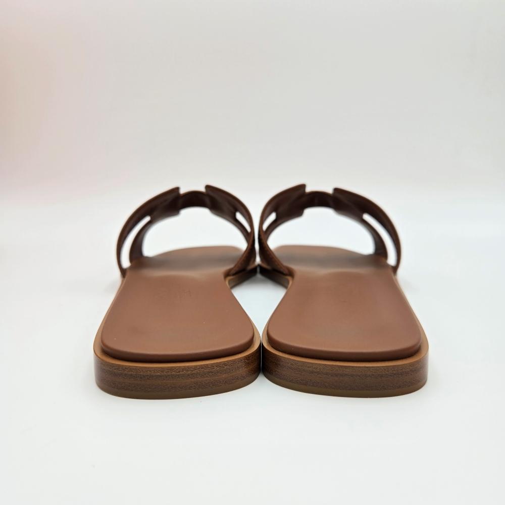 HERMES Oran Sandals Women Leather Gold Color Slides