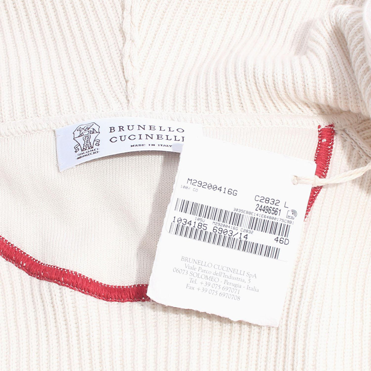 Brunello Cucinelli Ecru Cotton Knit Zip Hoodie Embroidered Logo M29200416G C2832