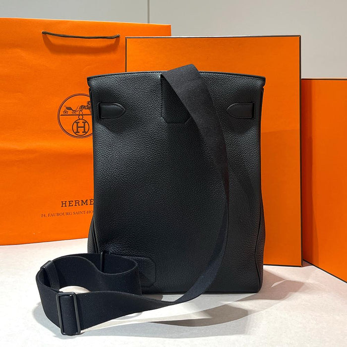 HERMES So Black Togo Leather Herbag Backpack GM Unisex