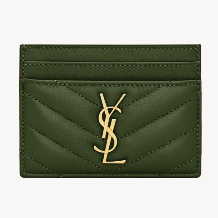 Saint Laurent Cassandra Matelassé Lambskin Card Case Olive Wood