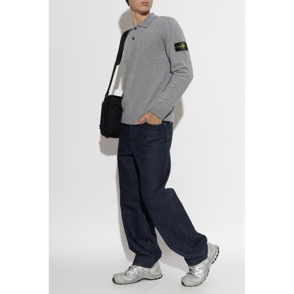 STONE ISLAND Logo Patch Men’s Crewneck Knit Sweater Navy Wool