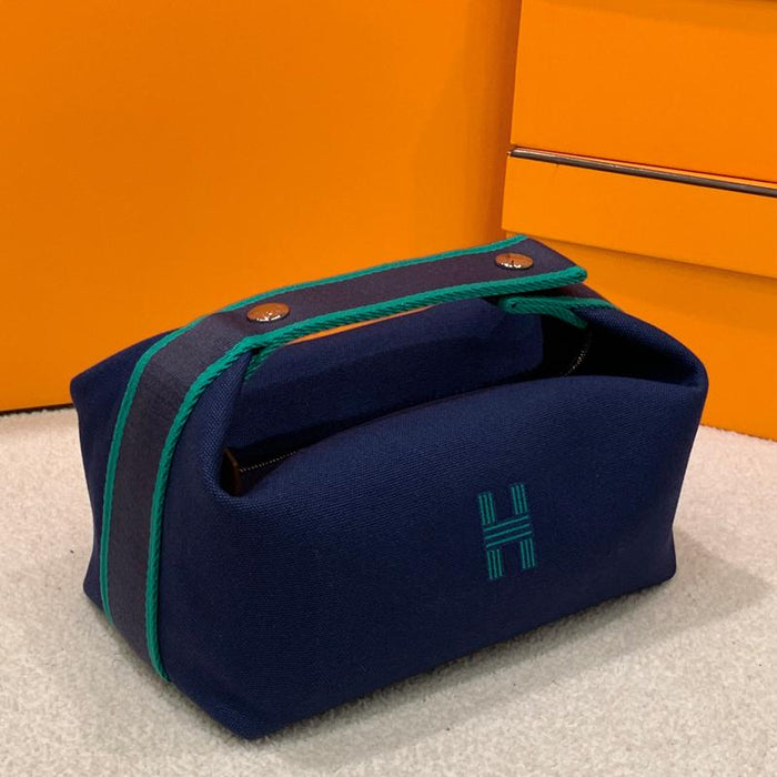 HERMES Marine Blue Canvas Bride-a-Brac Small Pouch Unisex