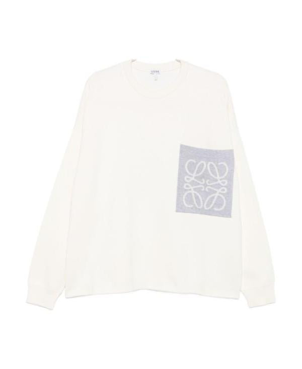 LOEWE Cotton Blend Anagram Pocket Crewneck Sweater Men’s