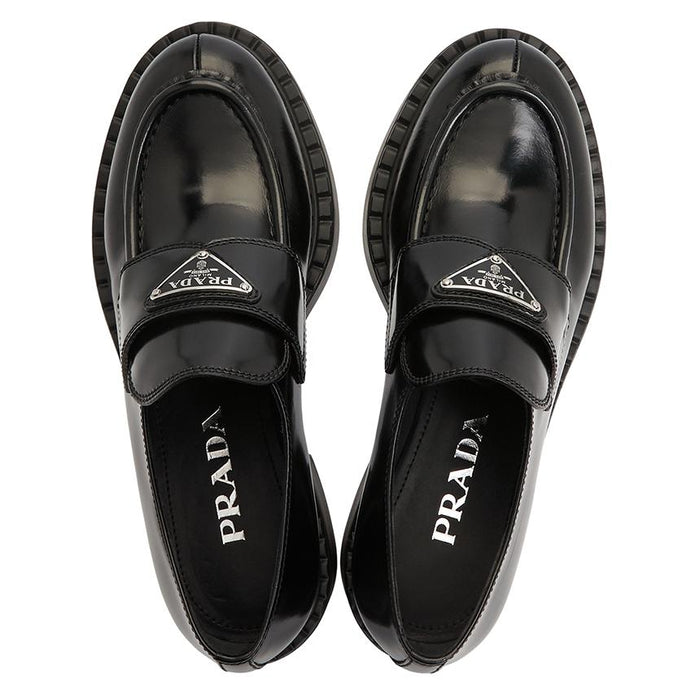 PRADA Brushed Leather Women’s Loafers Black