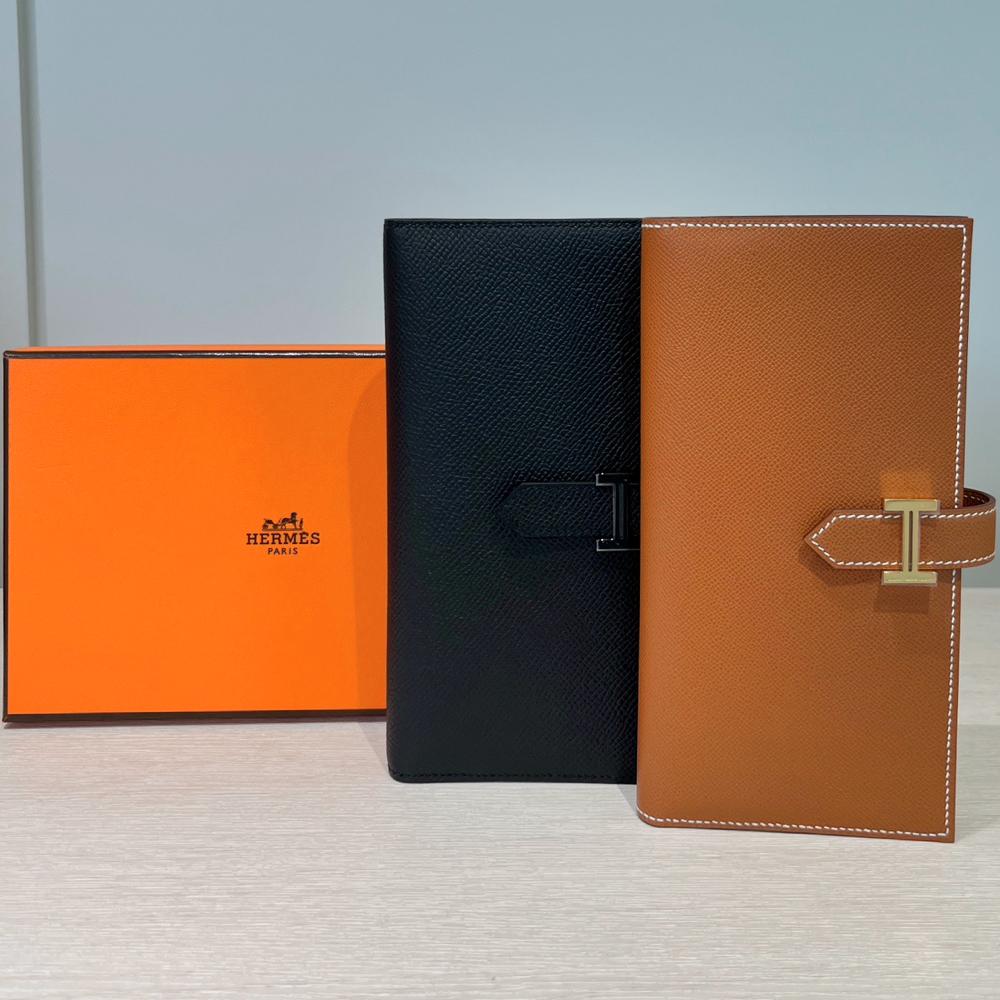 HERMES Epsom So Black Béarn Long Wallet Unisex