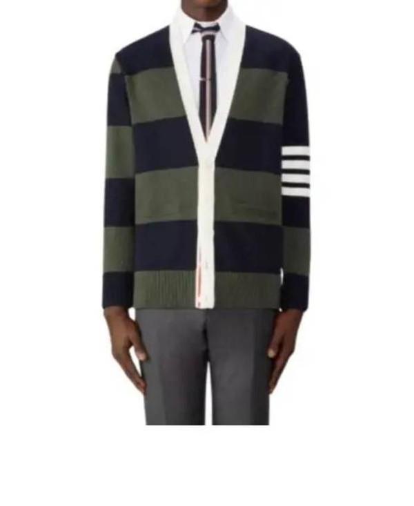 THOM BROWNE Cotton Rugby 4-Bar Rose Icon V-Neck Cardigan