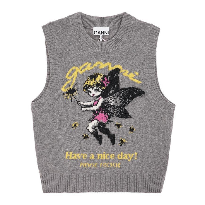 GANNI Women’s Graphic Wool Knit Vest
