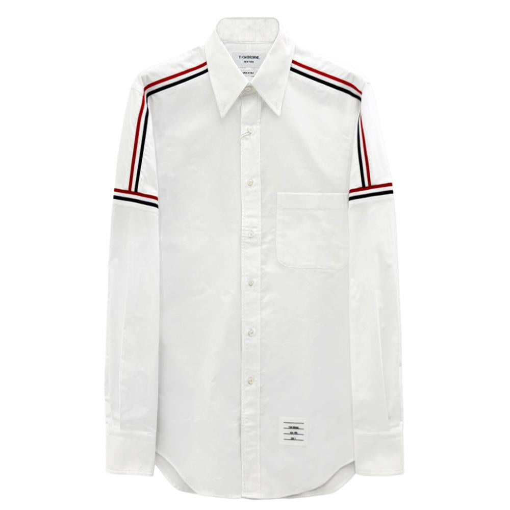 THOM BROWNE Oxford Shirt with Arm Stripe Detail Long Sleeve White