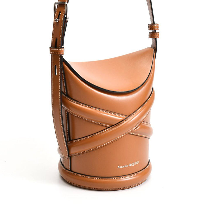 Alexander Mcqueen The Curve Brown Leather Bucket Shoulder Bag