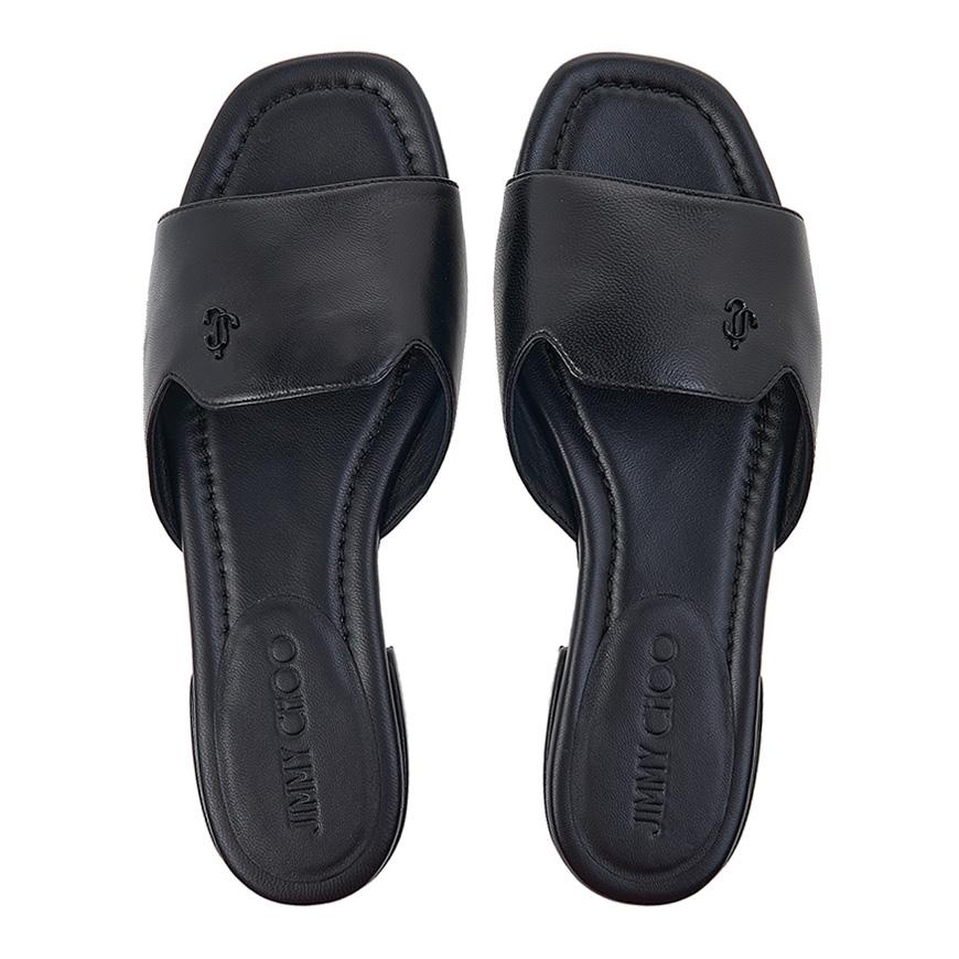 Jimmy Choo Black Nappa Leather Square Toe Open Sandals