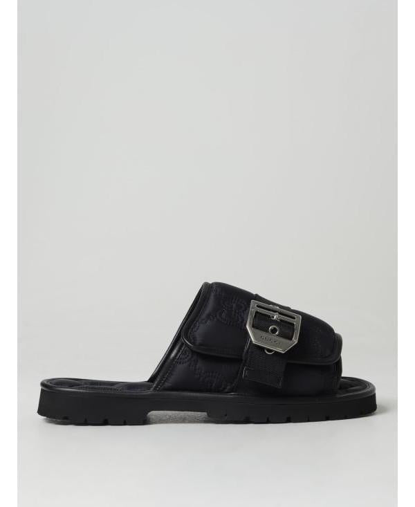 GUCCI GG Logo Slide Sandals Black Leather Men’s Sandals