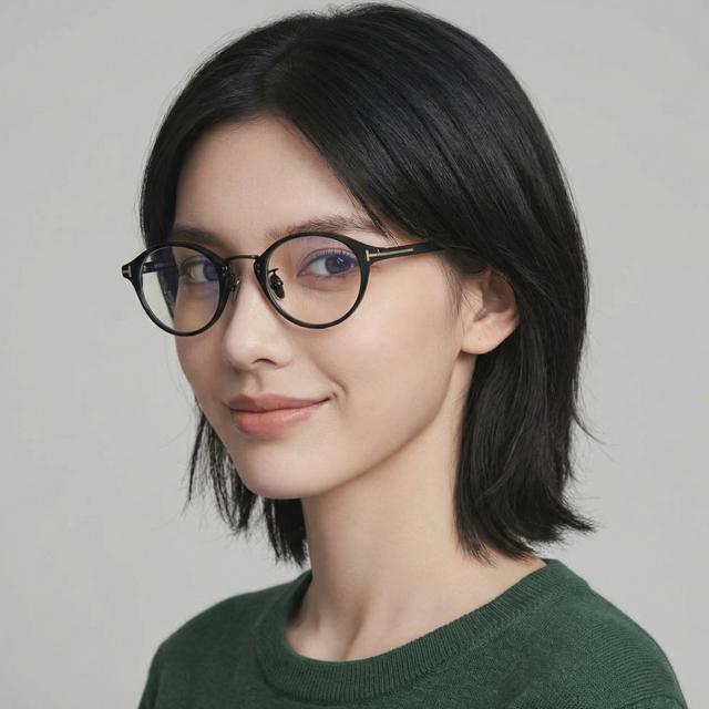 TOM FORD Round Acetate Blue Light Blocking Eyeglasses Asian Fit TF5920DB 001