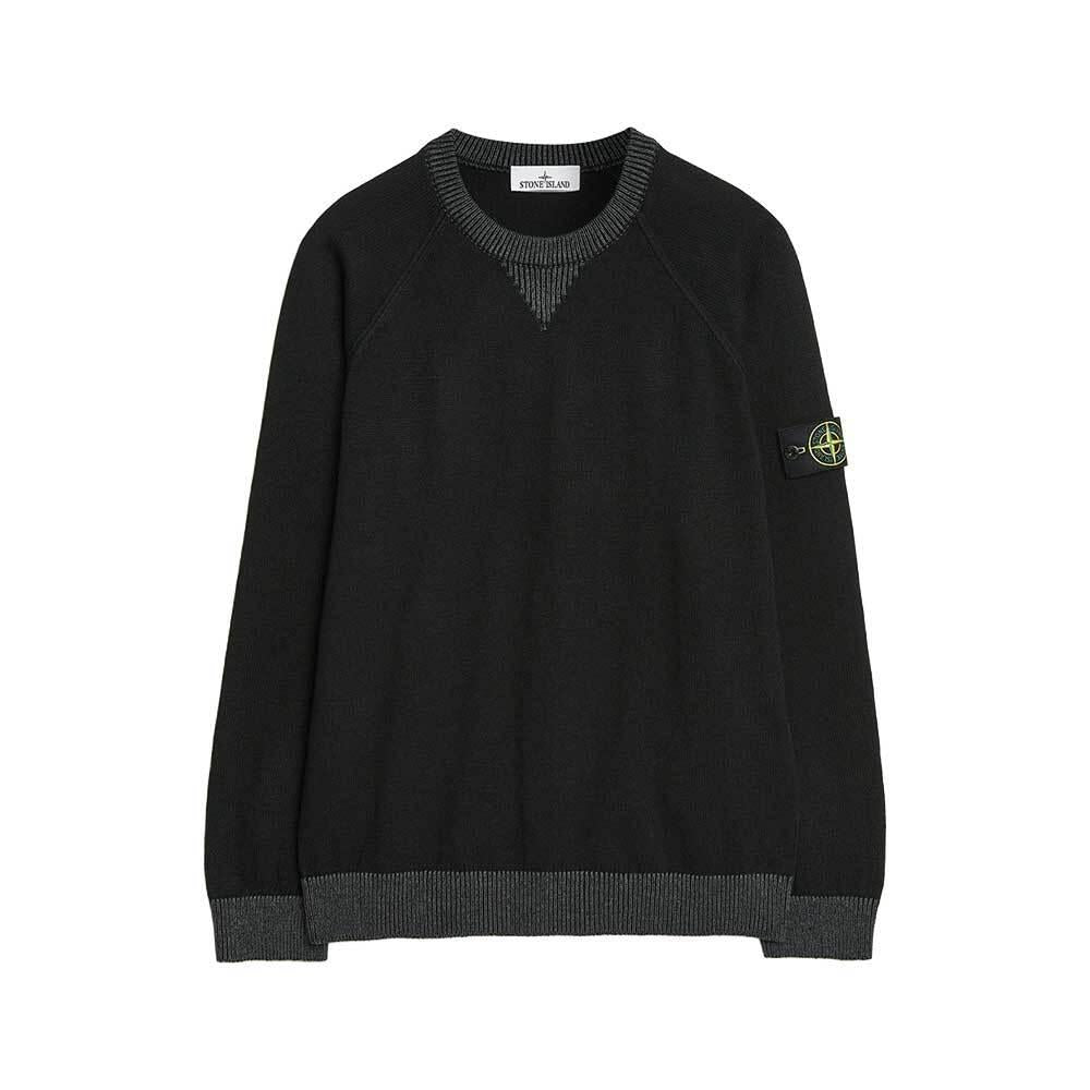 STONE ISLAND Black Knit Crewneck Sweater for Men