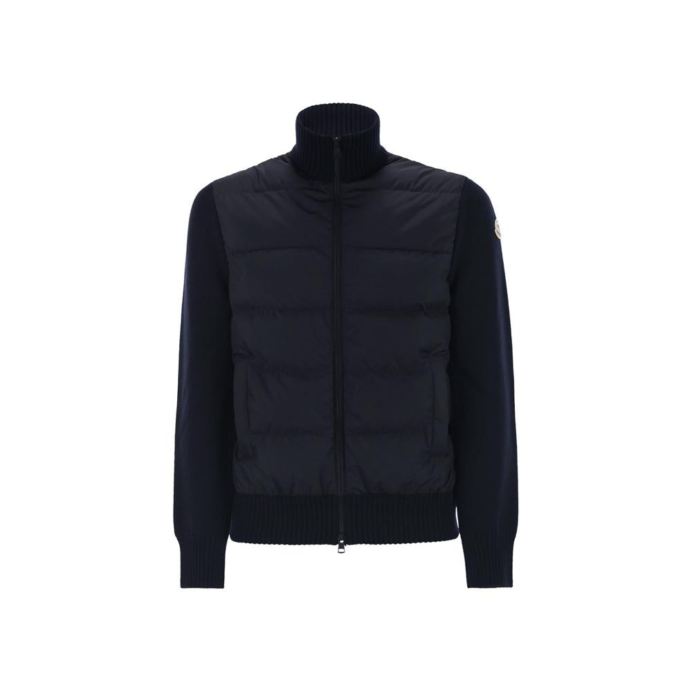 Moncler Logo Patch Knit Mix Down Jacket Navy