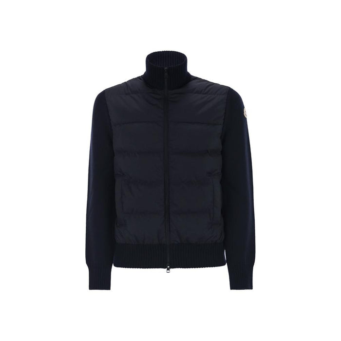 Moncler Logo Patch Knit Mix Down Jacket Navy