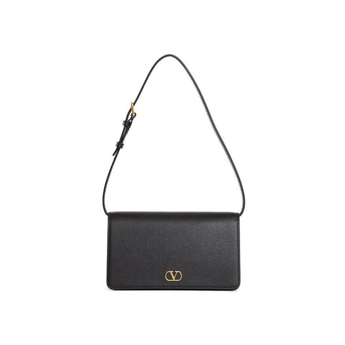 VALENTINO V Logo Mini Shoulder Bag Black Leather