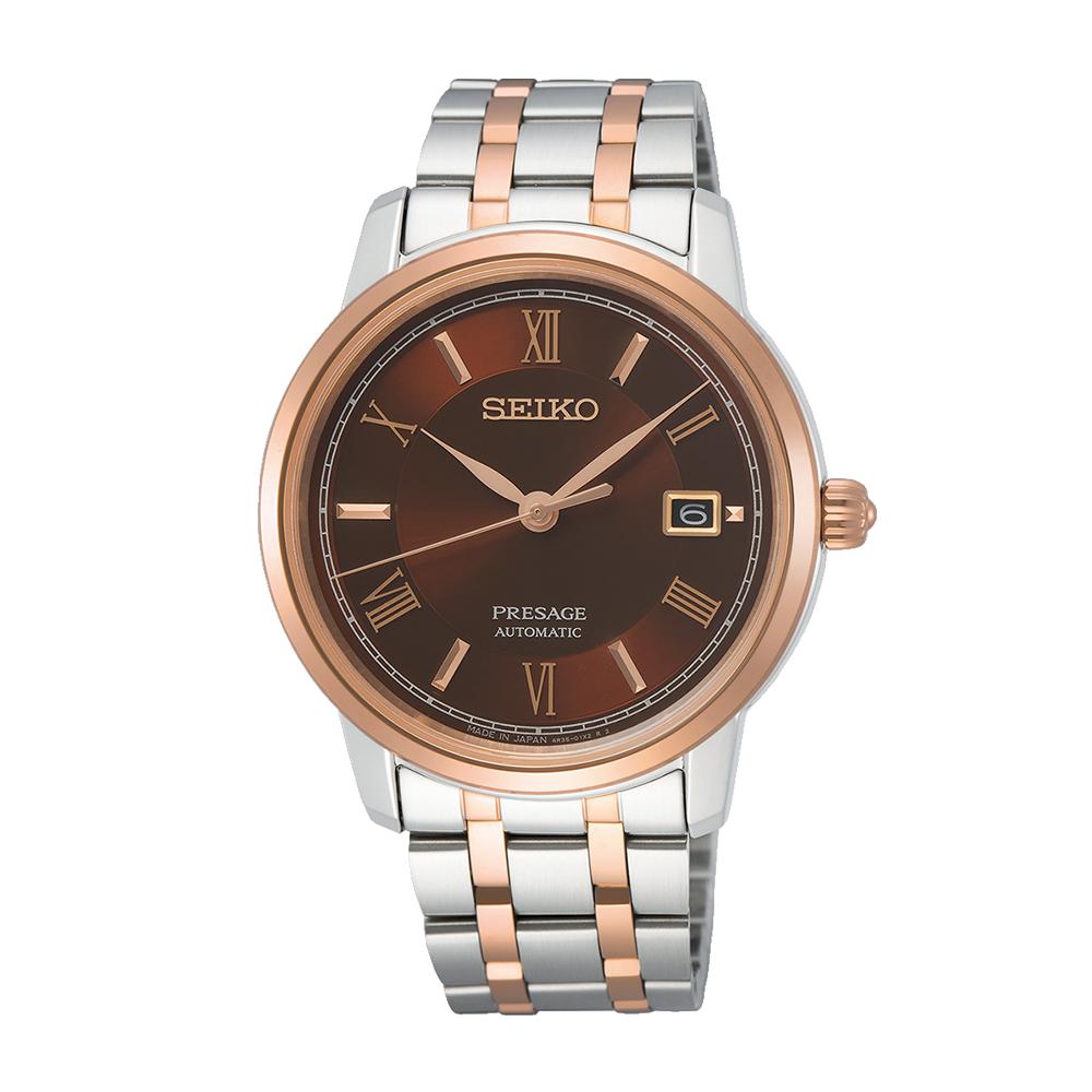 Seiko Presage Men’s Rose Gold Silver Stainless Steel Watch SRPF28J1