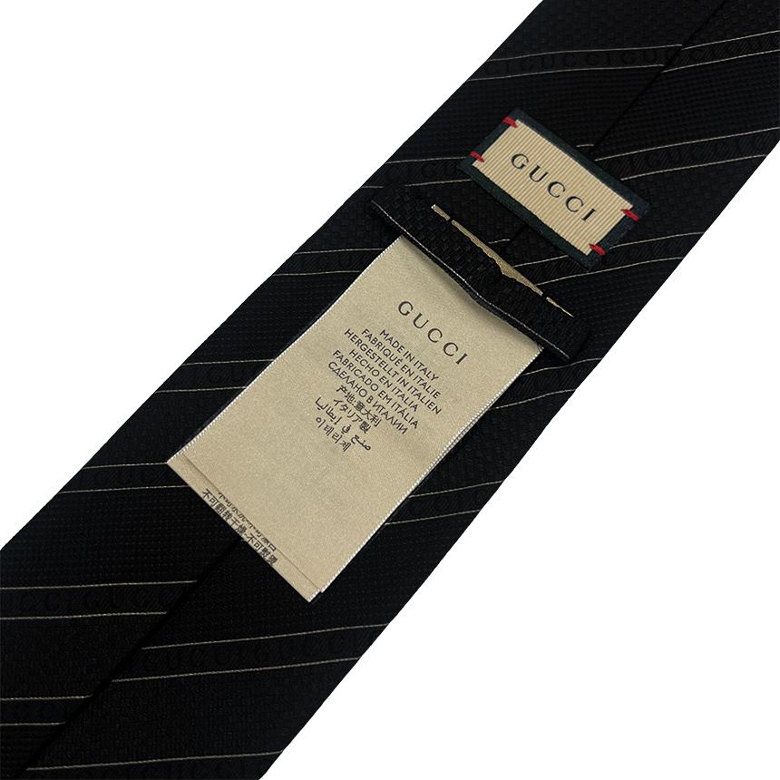 GUCCI Black Stripe Silk Tie