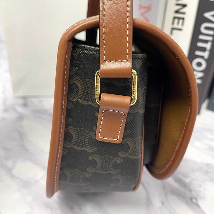 CELINE Triomphe Canvas Calfskin Tan Folco Crossbody Bag