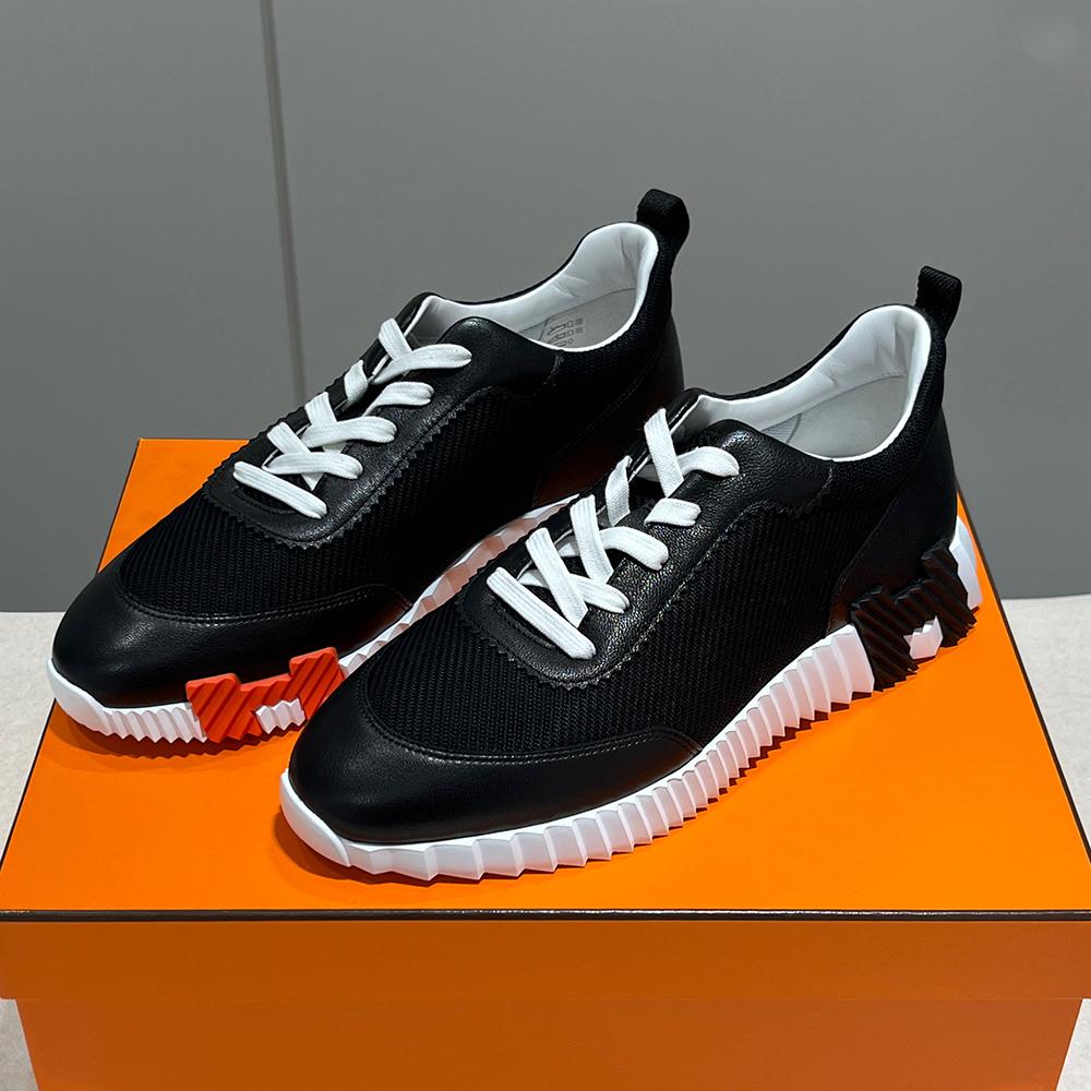 HERMES Men’s Bouncing Sneakers Suede Calfskin Black H Black Orange Two-Tone