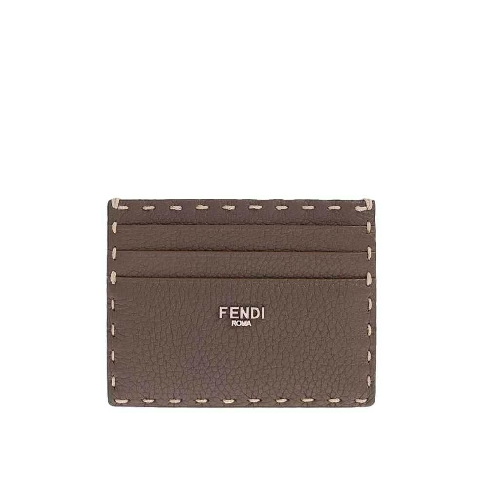 FENDI Selleria Leather Card Holder Unisex Navy