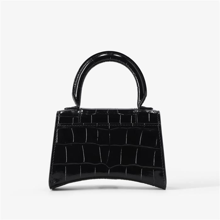 BALENCIAGA Hourglass Croc-Embossed Mini Tote Bag Black