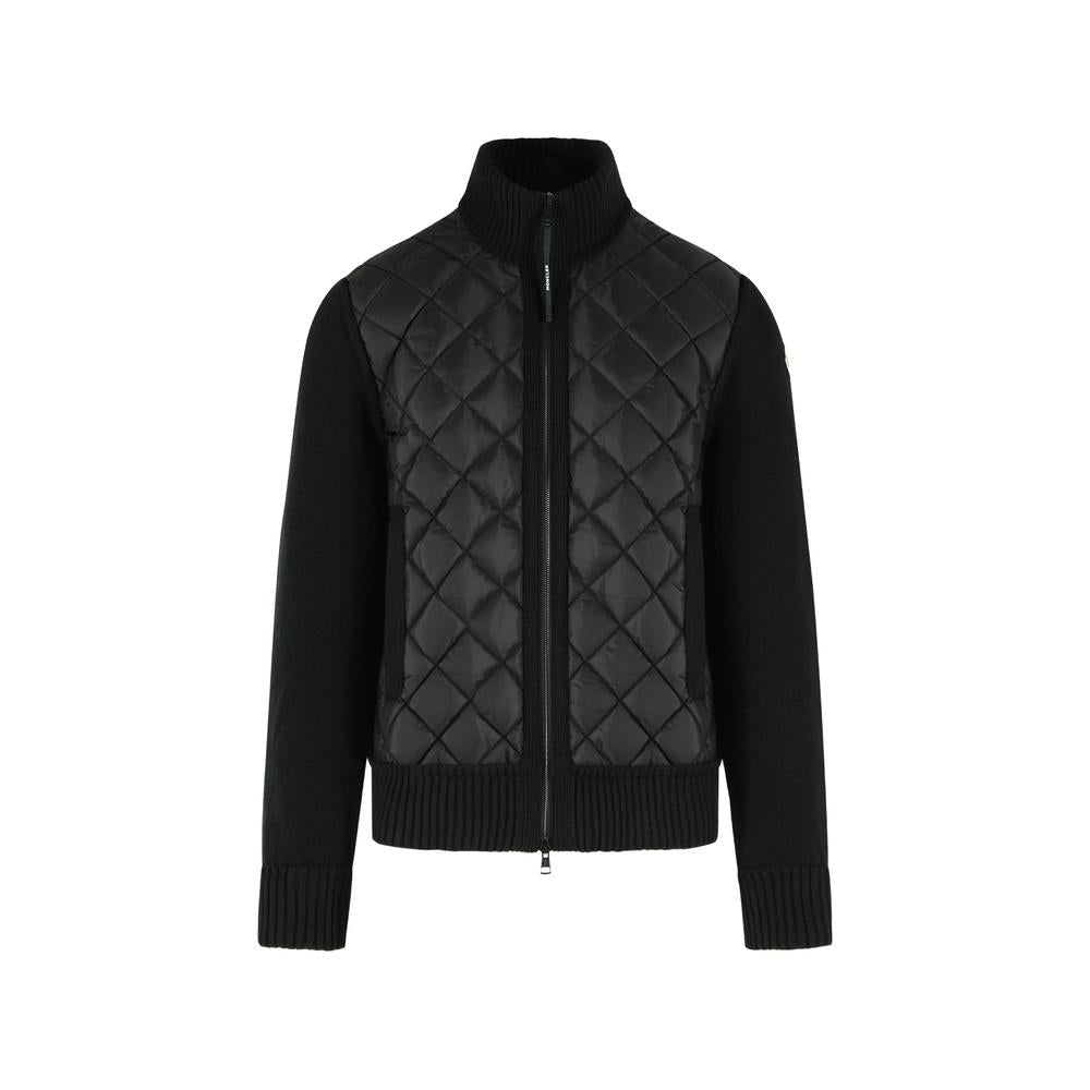 Moncler Black Wool Zip-Up Knit Cardigan for Men