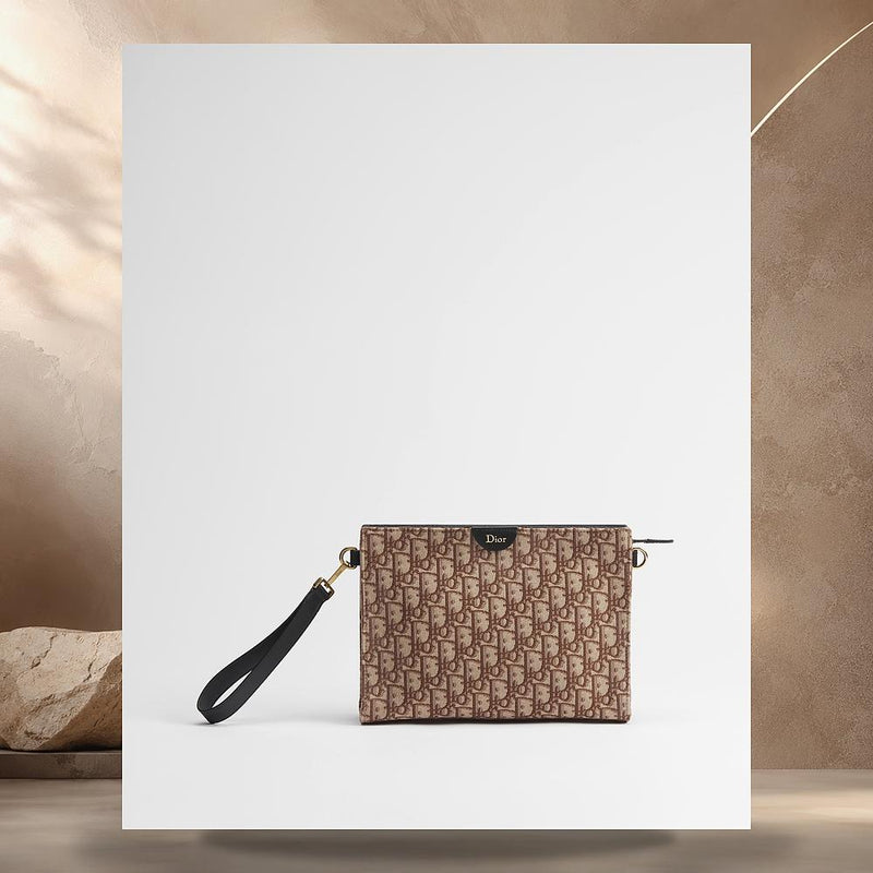 DIOR Brown Oblique Jacquard A5 Triangle Pouch
