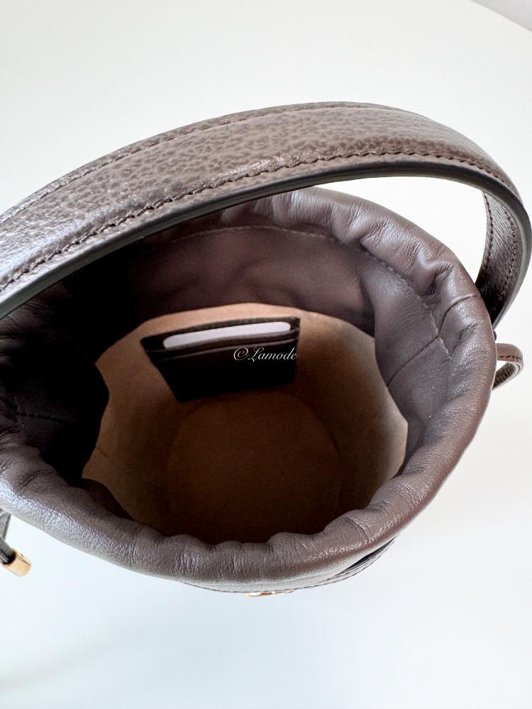 GUCCI Ophidia Mini Bucket Bag Brown GG Canvas Leather Shoulder Bag